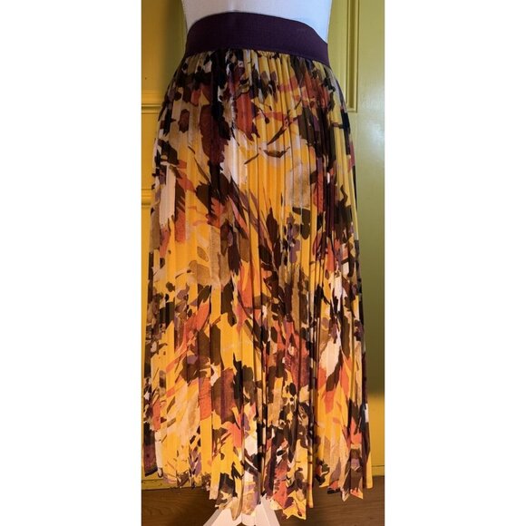Lane Bryant 18/20 Yellow Autumn Accordion Pleated Skirt Pull On Elastic Waist - Picture 1 of 5